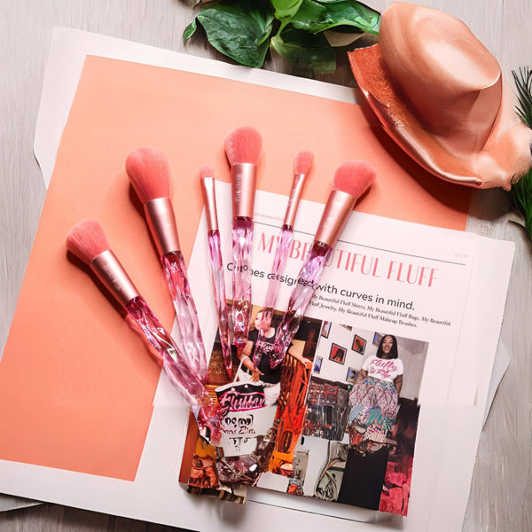 Pink 10 Piece Crystal Makeup Brush Set PHYSICAL My Beautiful Fluff 