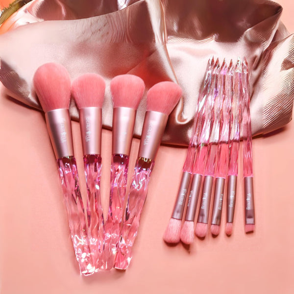 Pink 10 Piece Crystal Makeup Brush Set PHYSICAL My Beautiful Fluff 