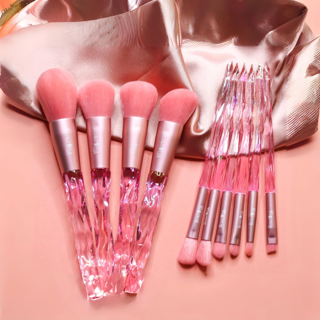 Pink 10 Piece Crystal Makeup Brush Set PHYSICAL My Beautiful Fluff 