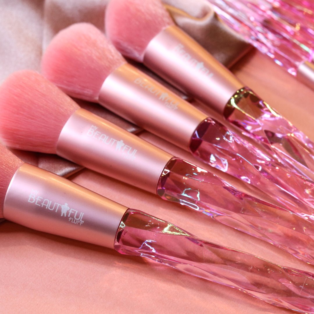 Pink 10 Piece Crystal Makeup Brush Set PHYSICAL My Beautiful Fluff 