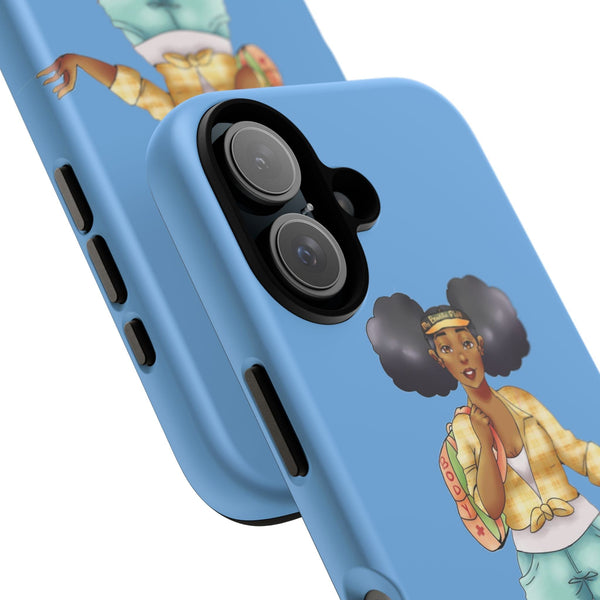 Powder Blue Retro Body Positive Skater with Afro Puffs Design Phone Case Phone Case Printify 