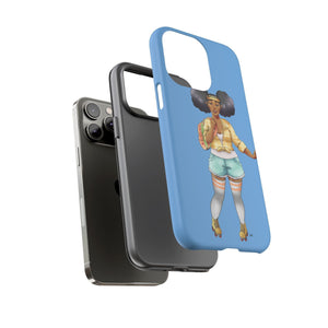 Powder Blue Retro Body Positive Skater with Afro Puffs Design Phone Case Phone Case Printify 