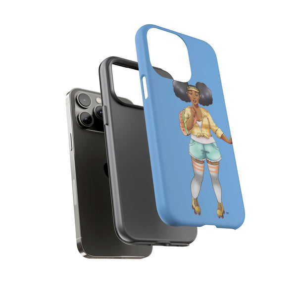 Powder Blue Retro Body Positive Skater with Afro Puffs Design Phone Case Phone Case Printify 