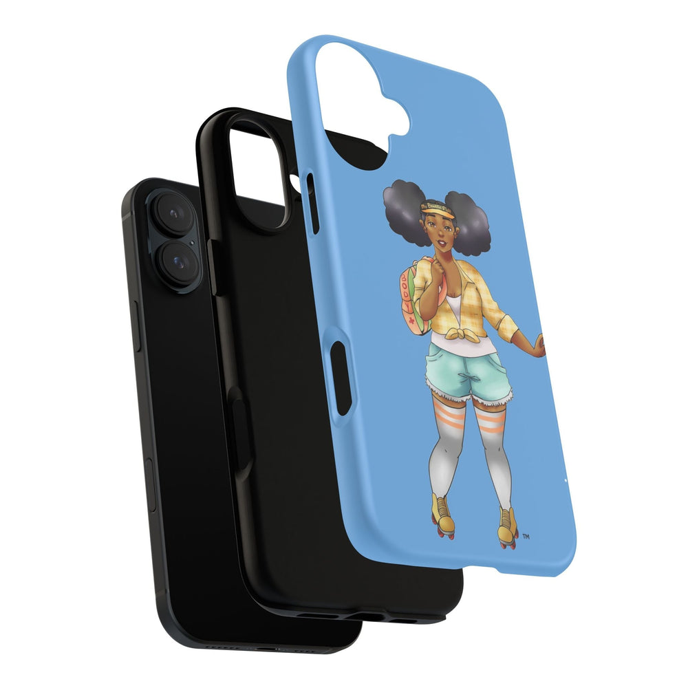 Powder Blue Retro Body Positive Skater with Afro Puffs Design Phone Case Phone Case Printify 