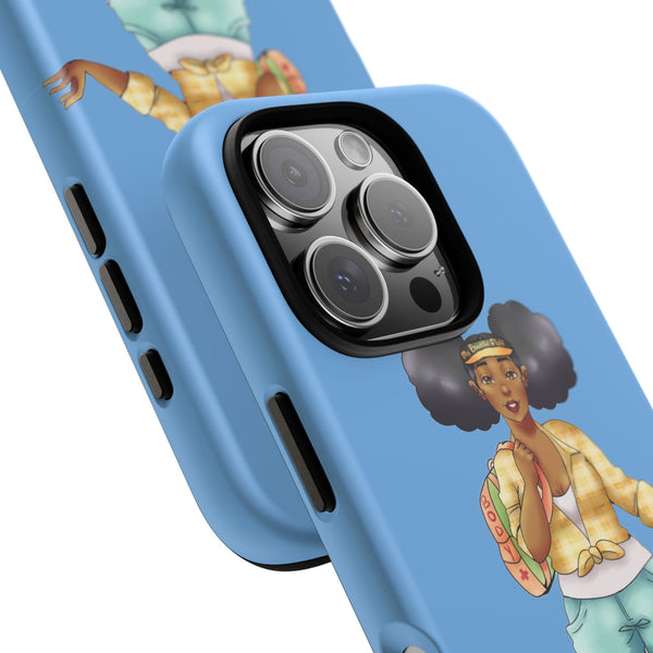 Powder Blue Retro Body Positive Skater with Afro Puffs Design Phone Case Phone Case Printify 