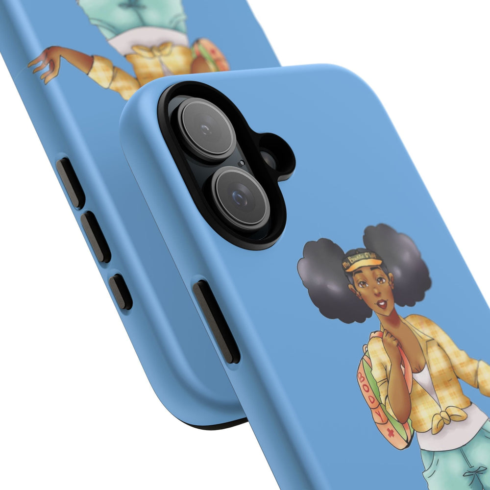 Powder Blue Retro Body Positive Skater with Afro Puffs Design Phone Case Phone Case Printify 