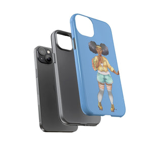 Powder Blue Retro Body Positive Skater with Afro Puffs Design Phone Case Phone Case Printify 