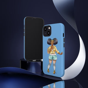 Powder Blue Retro Body Positive Skater with Afro Puffs Design Phone Case Phone Case Printify 