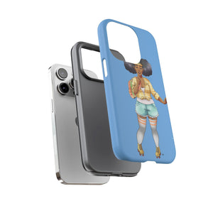 Powder Blue Retro Body Positive Skater with Afro Puffs Design Phone Case Phone Case Printify 