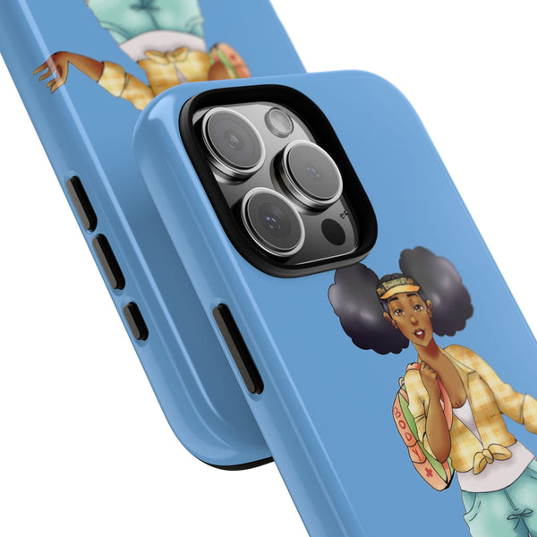 Powder Blue Retro Body Positive Skater with Afro Puffs Design Phone Case Phone Case Printify 