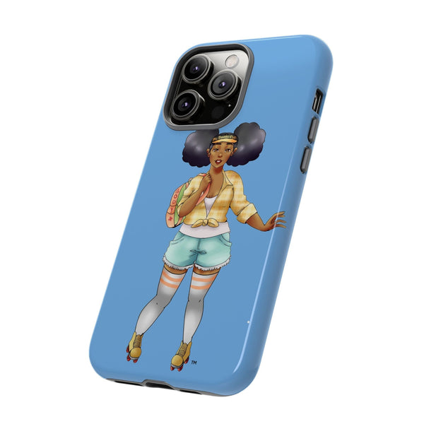 Powder Blue Retro Body Positive Skater with Afro Puffs Design Phone Case Phone Case Printify 