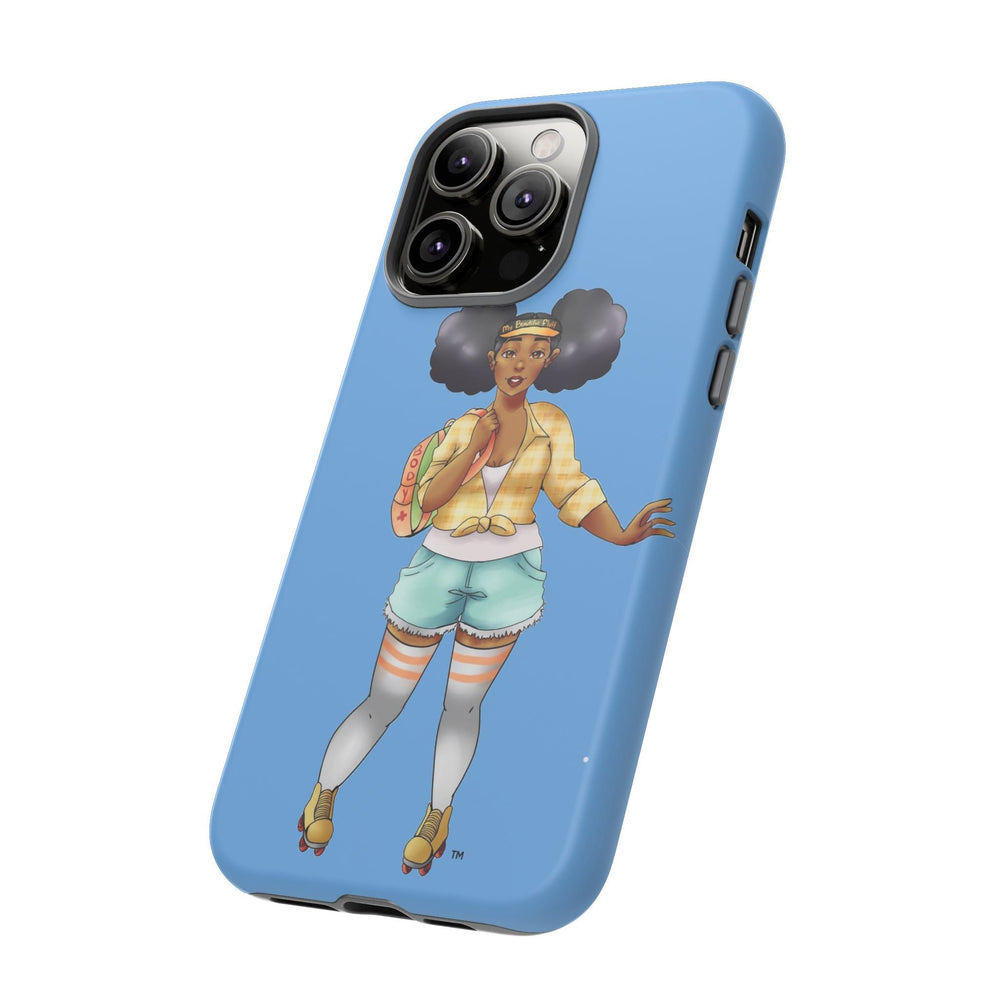 Powder Blue Retro Body Positive Skater with Afro Puffs Design Phone Case Phone Case Printify 