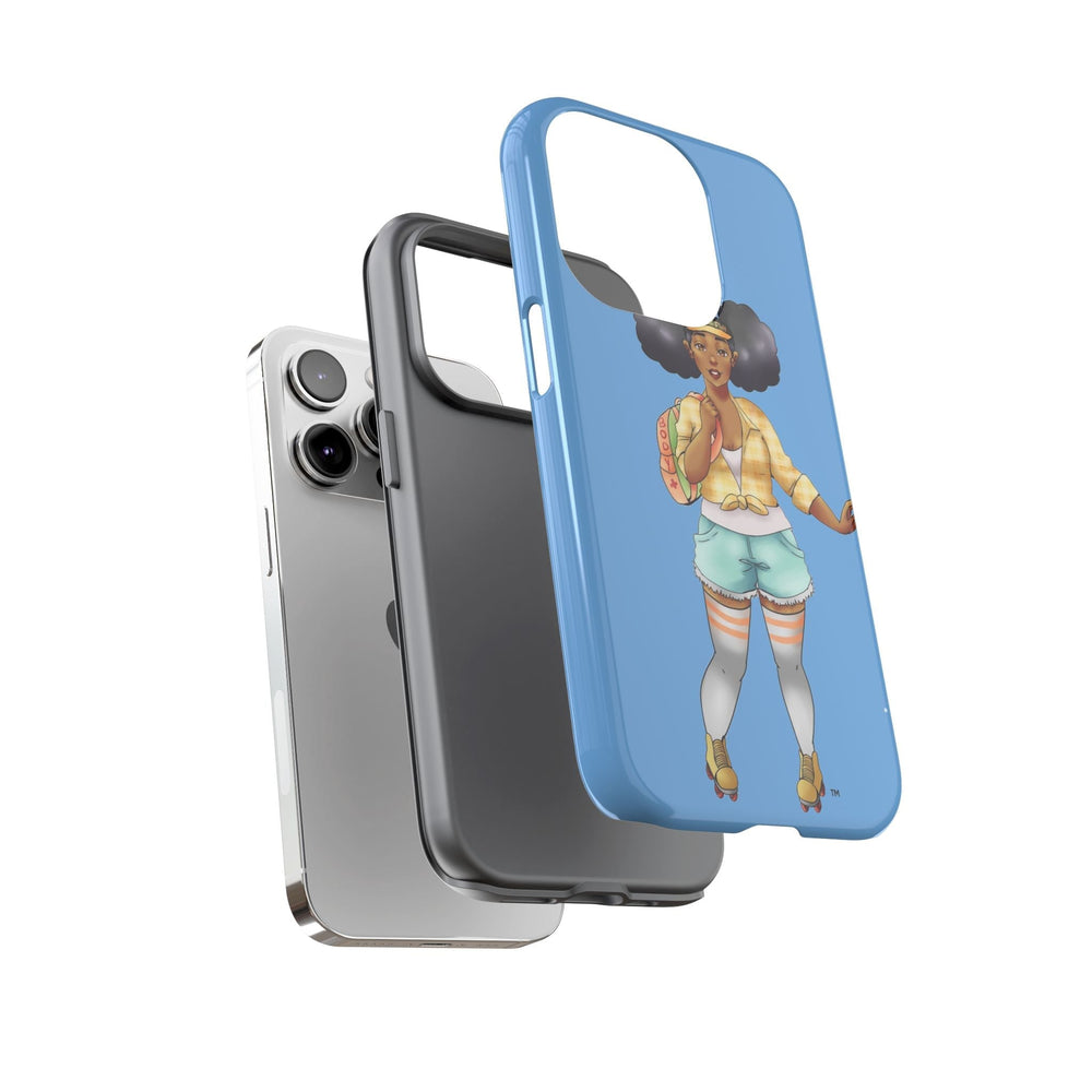 Powder Blue Retro Body Positive Skater with Afro Puffs Design Phone Case Phone Case Printify 
