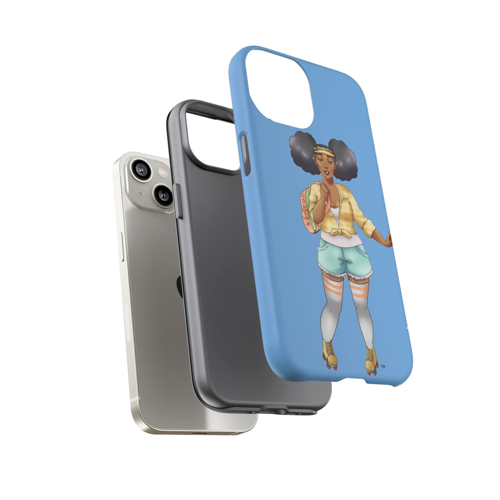 Powder Blue Retro Body Positive Skater with Afro Puffs Design Phone Case Phone Case Printify 