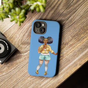 Powder Blue Retro Body Positive Skater with Afro Puffs Design Phone Case Phone Case Printify 