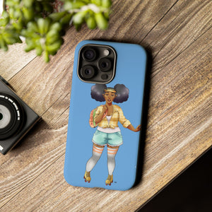 Powder Blue Retro Body Positive Skater with Afro Puffs Design Phone Case Phone Case Printify 