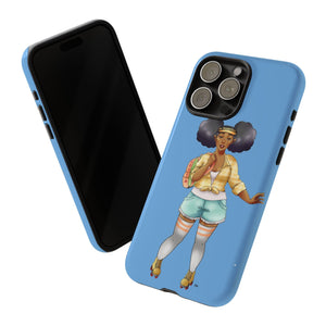 Powder Blue Retro Body Positive Skater with Afro Puffs Design Phone Case Phone Case Printify 