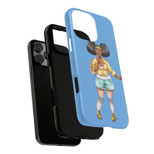 Powder Blue Retro Body Positive Skater with Afro Puffs Design Phone Case Phone Case Printify 
