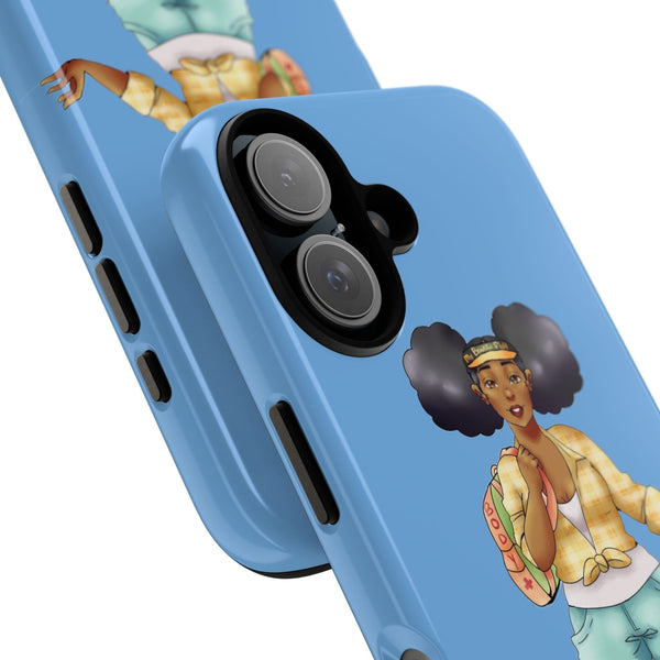Powder Blue Retro Body Positive Skater with Afro Puffs Design Phone Case Phone Case Printify 