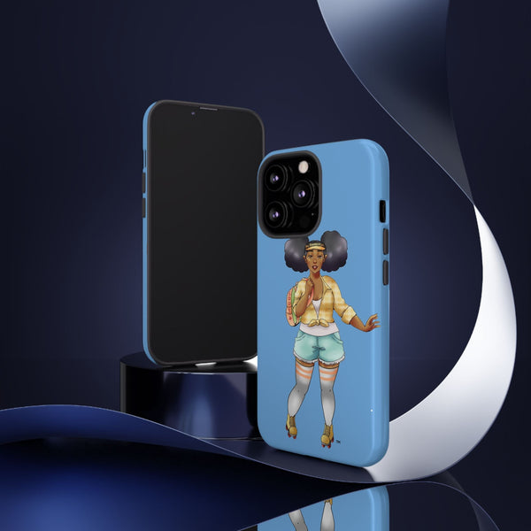 Powder Blue Retro Body Positive Skater with Afro Puffs Design Phone Case Phone Case Printify 