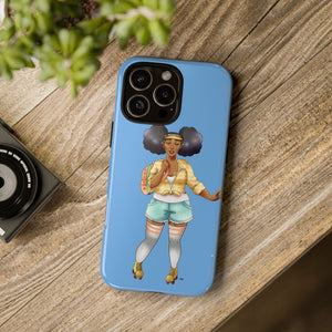 Powder Blue Retro Body Positive Skater with Afro Puffs Design Phone Case Phone Case Printify 