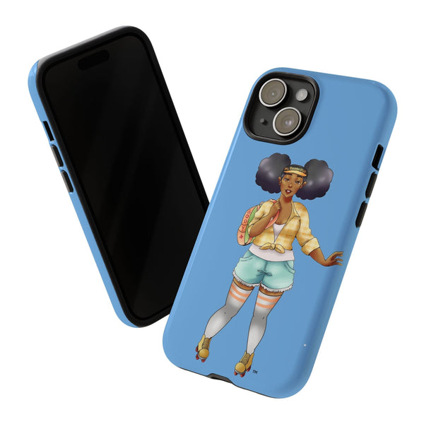 Powder Blue Retro Body Positive Skater with Afro Puffs Design Phone Case Phone Case Printify 
