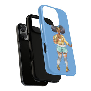 Powder Blue Retro Body Positive Skater with Afro Puffs Design Phone Case Phone Case Printify 