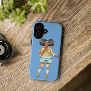 Powder Blue Retro Body Positive Skater with Afro Puffs Design Phone Case Phone Case Printify 