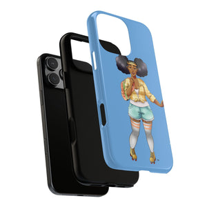 Powder Blue Retro Body Positive Skater with Afro Puffs Design Phone Case Phone Case Printify 