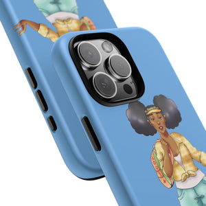 Powder Blue Retro Body Positive Skater with Afro Puffs Design Phone Case Phone Case Printify 