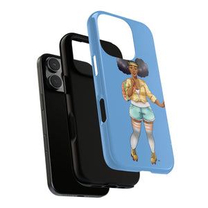 Powder Blue Retro Body Positive Skater with Afro Puffs Design Phone Case Phone Case Printify 