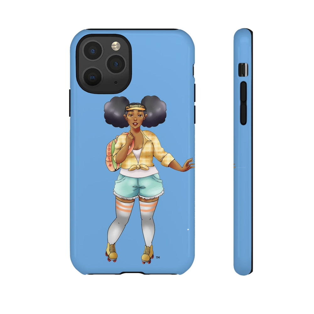 Powder Blue Retro Body Positive Skater with Afro Puffs Design Phone Case Phone Case Printify iPhone 11 Pro Glossy 