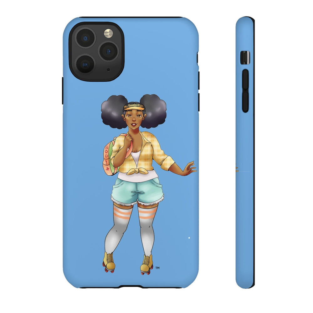 Powder Blue Retro Body Positive Skater with Afro Puffs Design Phone Case Phone Case Printify iPhone 11 Pro Max Matte 