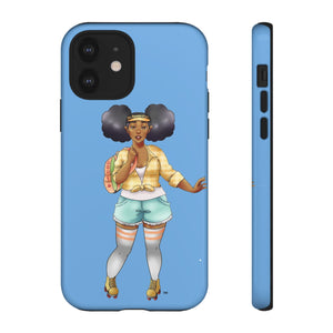 Powder Blue Retro Body Positive Skater with Afro Puffs Design Phone Case Phone Case Printify iPhone 12 Glossy 