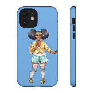 Powder Blue Retro Body Positive Skater with Afro Puffs Design Phone Case Phone Case Printify iPhone 12 Matte 