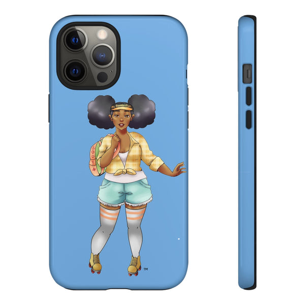Powder Blue Retro Body Positive Skater with Afro Puffs Design Phone Case Phone Case Printify iPhone 12 Pro Max Glossy 