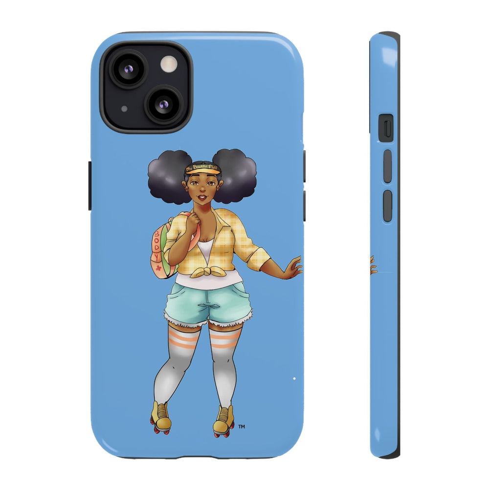 Powder Blue Retro Body Positive Skater with Afro Puffs Design Phone Case Phone Case Printify iPhone 13 Glossy 