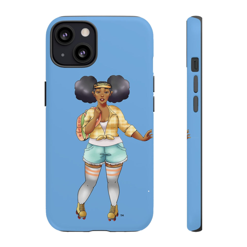 Powder Blue Retro Body Positive Skater with Afro Puffs Design Phone Case Phone Case Printify iPhone 13 Matte 