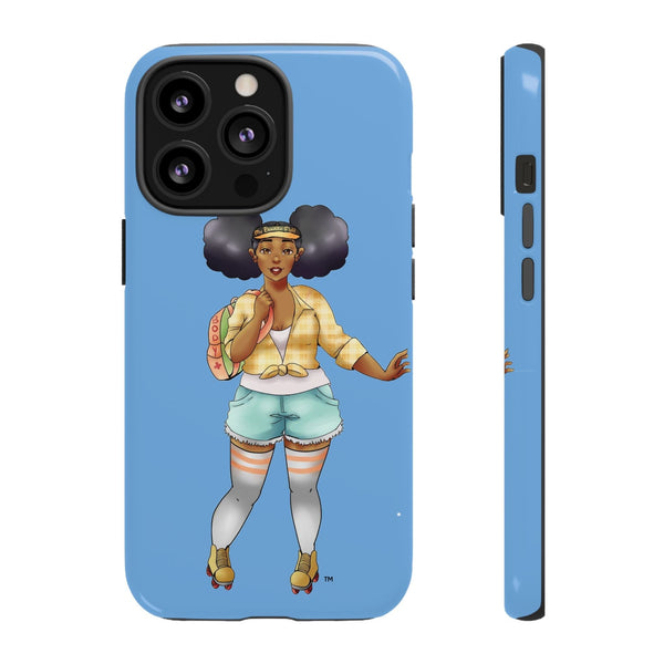 Powder Blue Retro Body Positive Skater with Afro Puffs Design Phone Case Phone Case Printify iPhone 13 Pro Glossy 