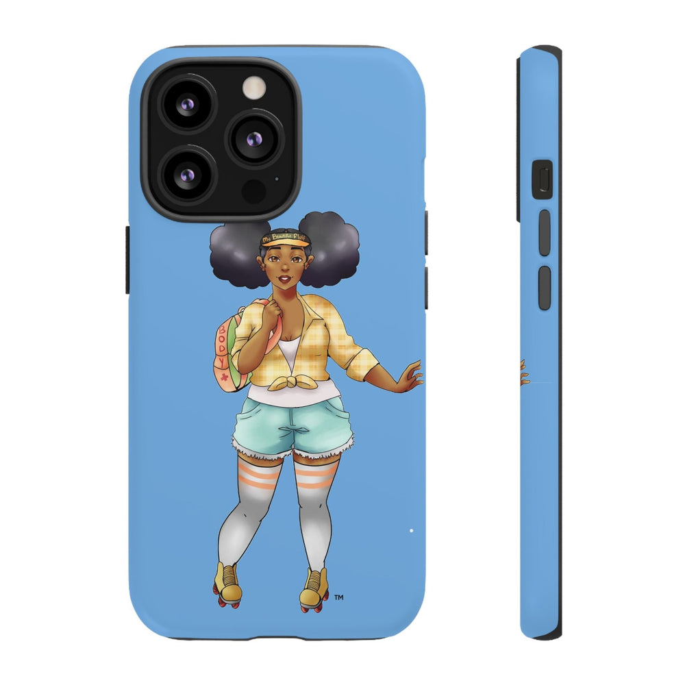 Powder Blue Retro Body Positive Skater with Afro Puffs Design Phone Case Phone Case Printify iPhone 13 Pro Matte 
