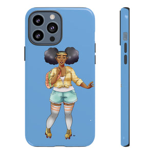 Powder Blue Retro Body Positive Skater with Afro Puffs Design Phone Case Phone Case Printify iPhone 13 Pro Max Glossy 