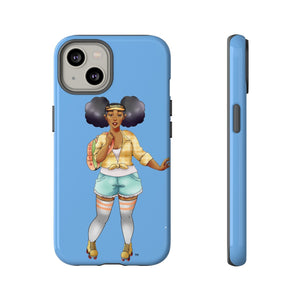 Powder Blue Retro Body Positive Skater with Afro Puffs Design Phone Case Phone Case Printify iPhone 14 Glossy 