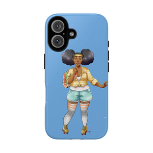 Powder Blue Retro Body Positive Skater with Afro Puffs Design Phone Case Phone Case Printify iPhone 16 Glossy 