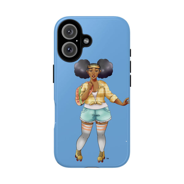 Powder Blue Retro Body Positive Skater with Afro Puffs Design Phone Case Phone Case Printify iPhone 16 Glossy 