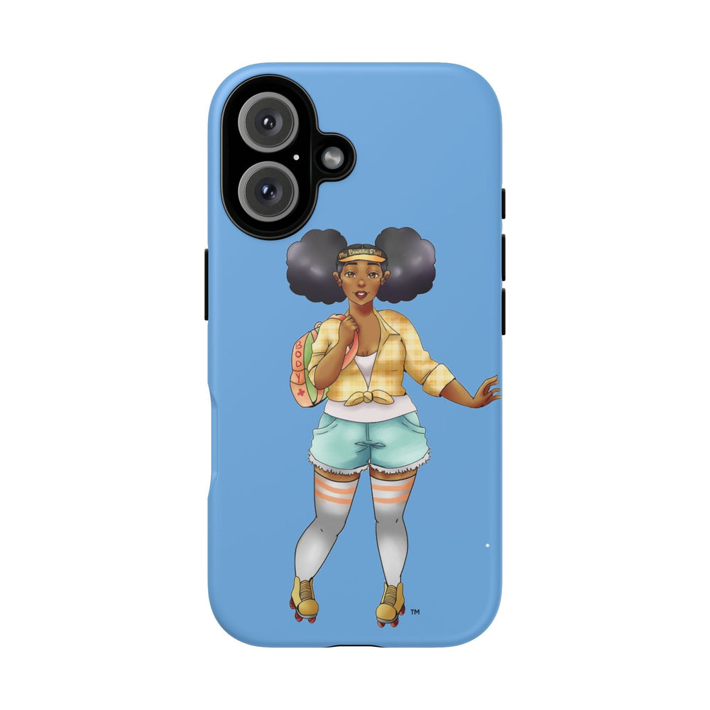 Powder Blue Retro Body Positive Skater with Afro Puffs Design Phone Case Phone Case Printify iPhone 16 Matte 