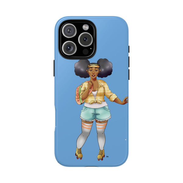 Powder Blue Retro Body Positive Skater with Afro Puffs Design Phone Case Phone Case Printify iPhone 16 Pro Max Glossy 