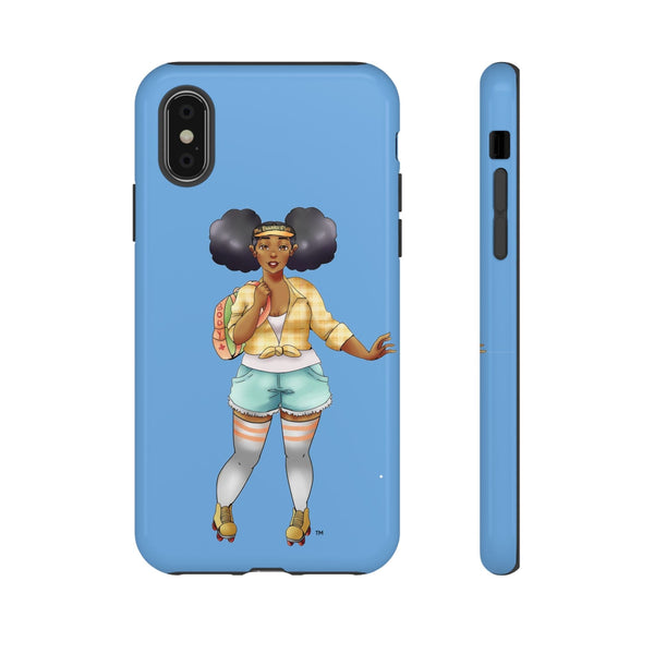 Powder Blue Retro Body Positive Skater with Afro Puffs Design Phone Case Phone Case Printify iPhone X Glossy 