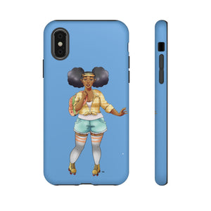 Powder Blue Retro Body Positive Skater with Afro Puffs Design Phone Case Phone Case Printify iPhone X Matte 