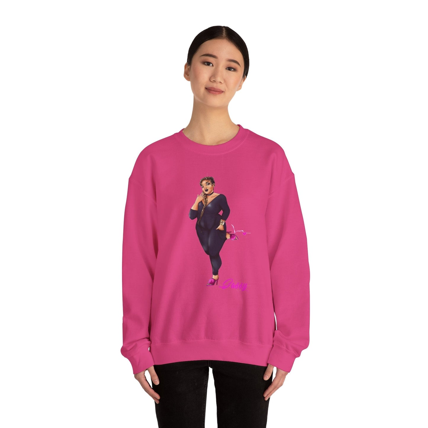 Rasheedah Plus Size Model Crewneck Sweatshirt - Show off Your Fluff Contest Sweatshirt Printify 