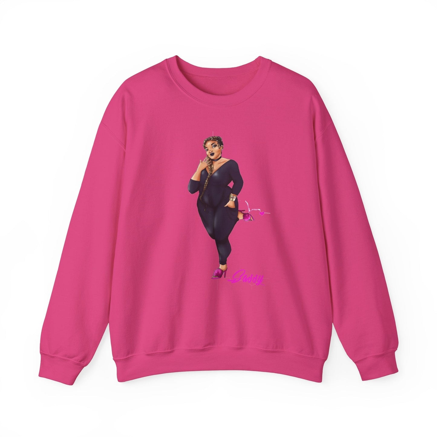 Rasheedah Plus Size Model Crewneck Sweatshirt - Show off Your Fluff Contest Sweatshirt Printify Heliconia S 